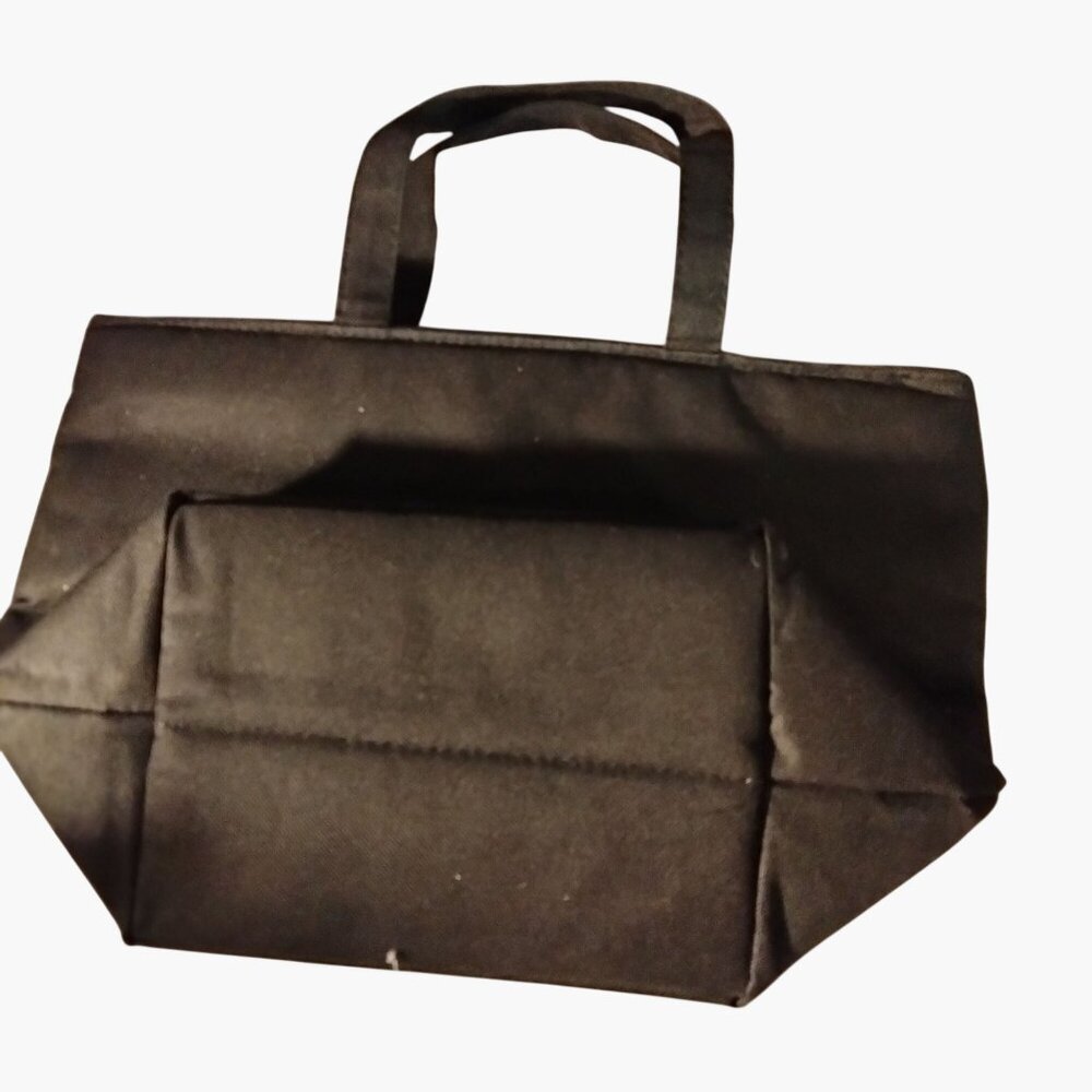 Leenie Peace Embroidered Black Lunch Bag  Pink Zipper Closure - Picture 2 of 11